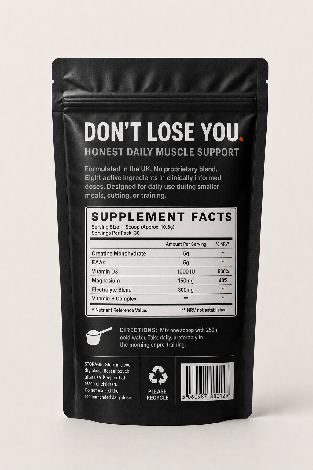 DON T LOSE YOU back label  full supplement facts and ingredients
